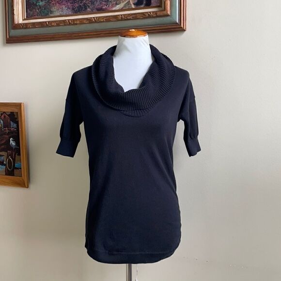 Express Black Short Sleeve Cowl Neck Knit Pullover Sweater (Size:XS) - Picture 4 of 13